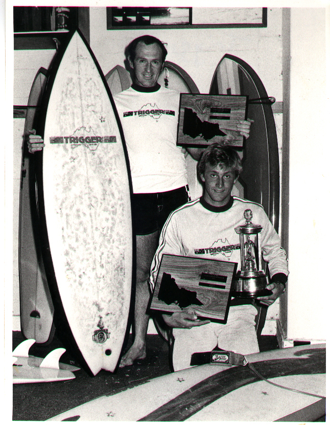 Paul Trigger with Phil Coates State Titles Paul Trigger with Phil Coates after they coth won state surfing titles.