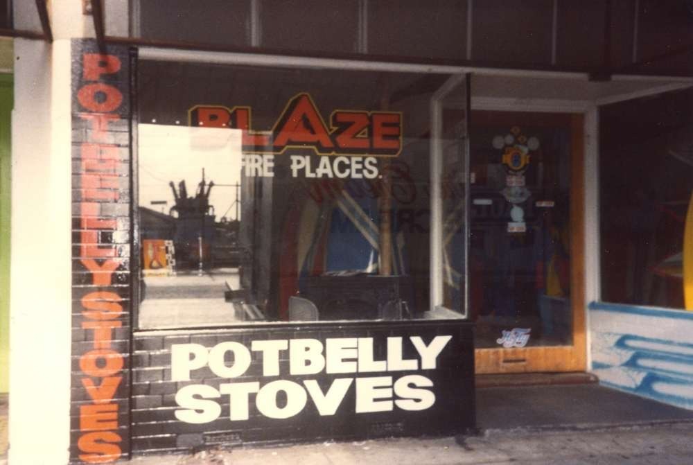 Potbelly Stove sign writing Half of the Trigger Bros Chelsea store window was taken over by signage to try and sell the excess Pot Belly stoves