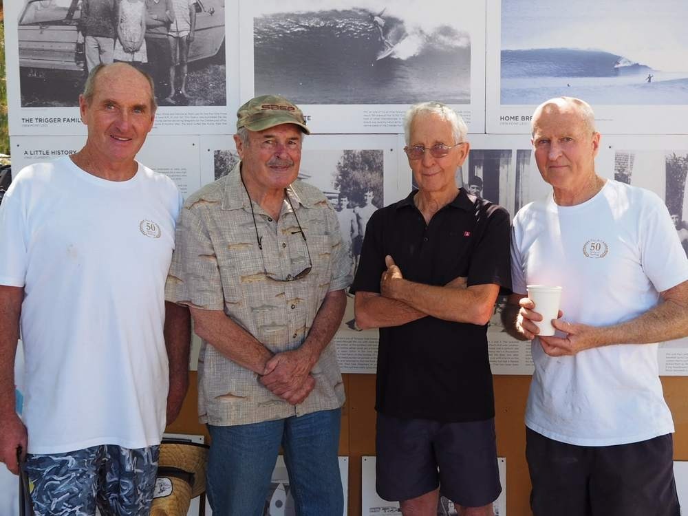 Bob Young Phil Trigger, George Rice, Bob Young, Paul Trigger at the Vintage Surf Day, Point Leo, Vic 2017