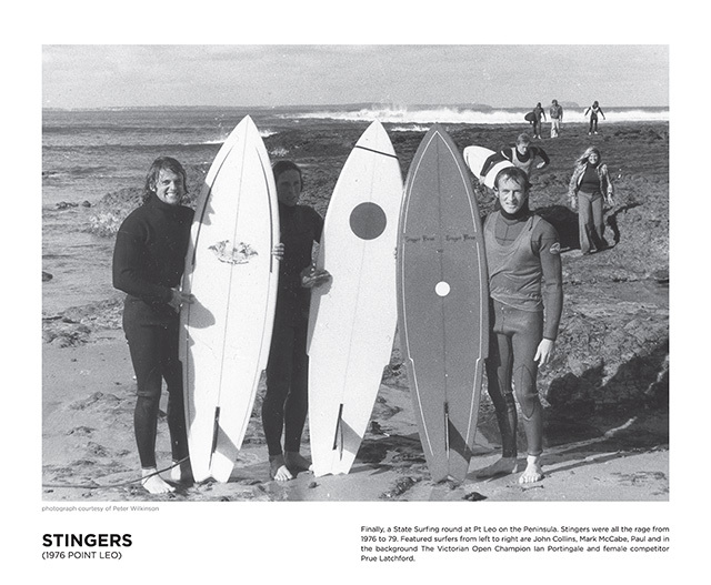 Stinger surfboards at Point Leo, Vic 1976