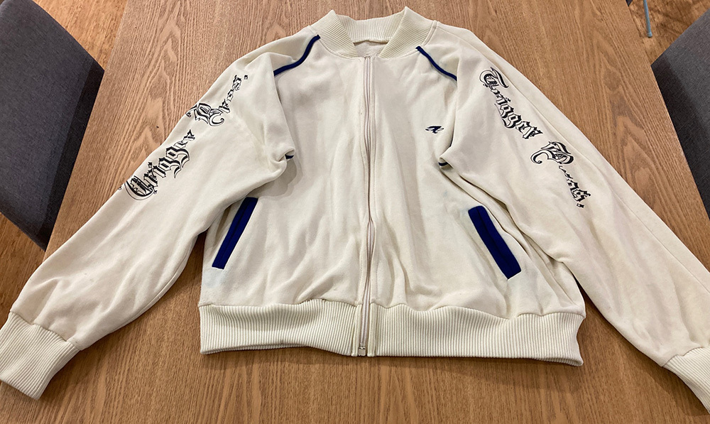 Trigger Bros zip through, double arm print logos An example of the first Trigger Bros garment produced by Falcon Sportswear